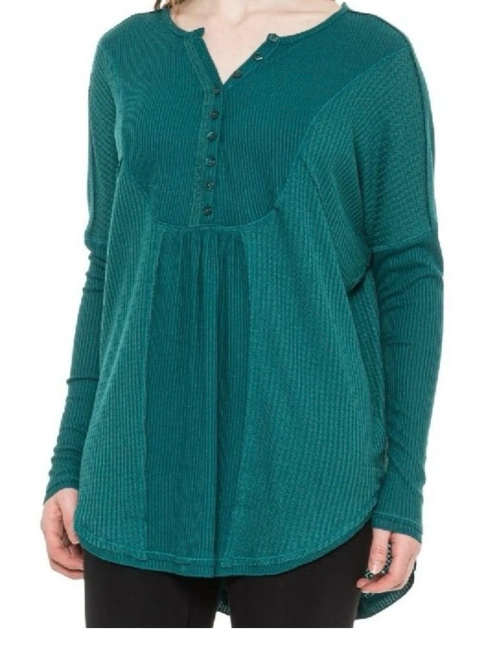 Free People Ribbed Henley Long Sleeve T-Shirt